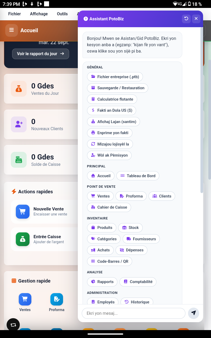Asistan PotoBiz, gid entegre nan app la